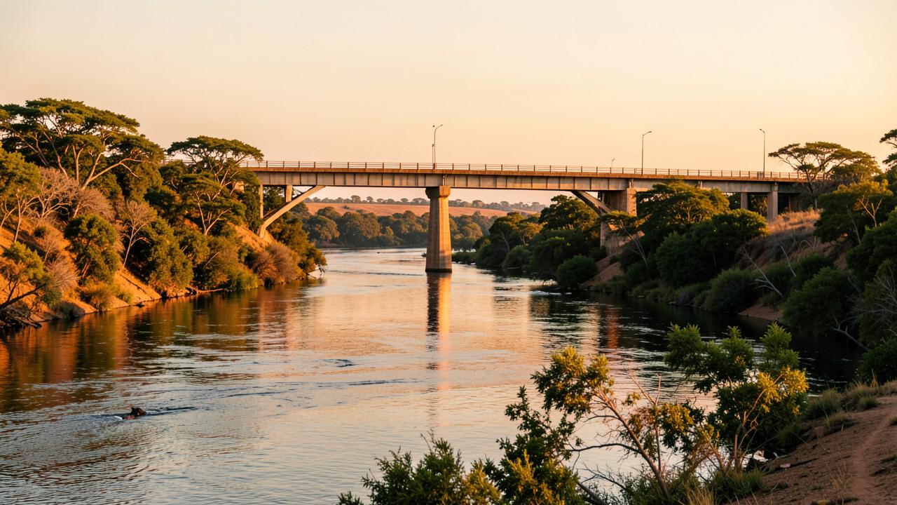 High-level bridge over the Letaba River in Kruger National Park at golden hour